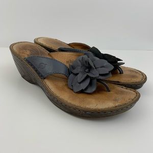 Born Leather Flower Flip Flops Platform Sandals